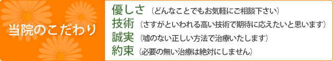 当院のこだわり「優しさ・技術・誠実・約束」